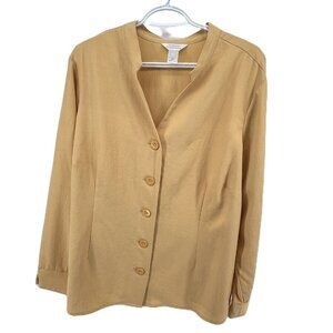 C.J. Banks by Christopher Banks Women's Blouse  beige-mustard-yellow – Size 1X